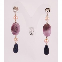 Silver earrings with pearls, amethyst and lapis lazuli