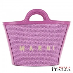 MARNI- BORSA TOTE PICCOLA IN RAFIA INTRECCIATA CON LOGO