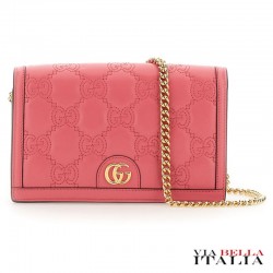 【GUCCI】MATELASSÉ LEATHER CHAIN WALLET WITH GG