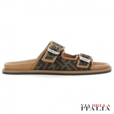 FENDI FENDI FEEL LEATHER AND FABRIC SANDAL