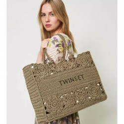 TWINSET- Crochet shopper bag with flowers