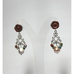 Chandelier earrings with freshwater pearls, jasper and fancy agate