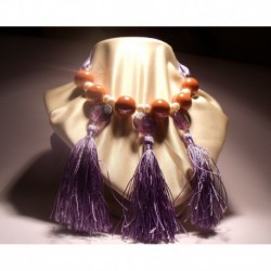 Necklace with ceramic, pearls, tassels and fluorite