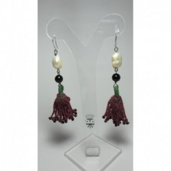 Silver earrings with Turkish tassels, onyx and pearls