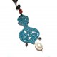 Long necklace with grey freshwater pearls, hematite and embroidery teal, coral and white 1st quality freshwater pearls